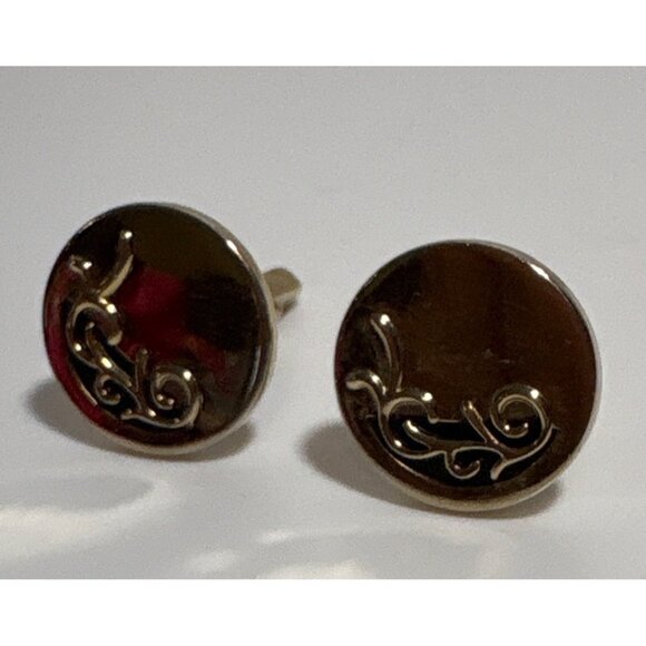 Vintage Cufflink & Tie Clip Set Gold Tone Swirl Design - Picture 4 of 8